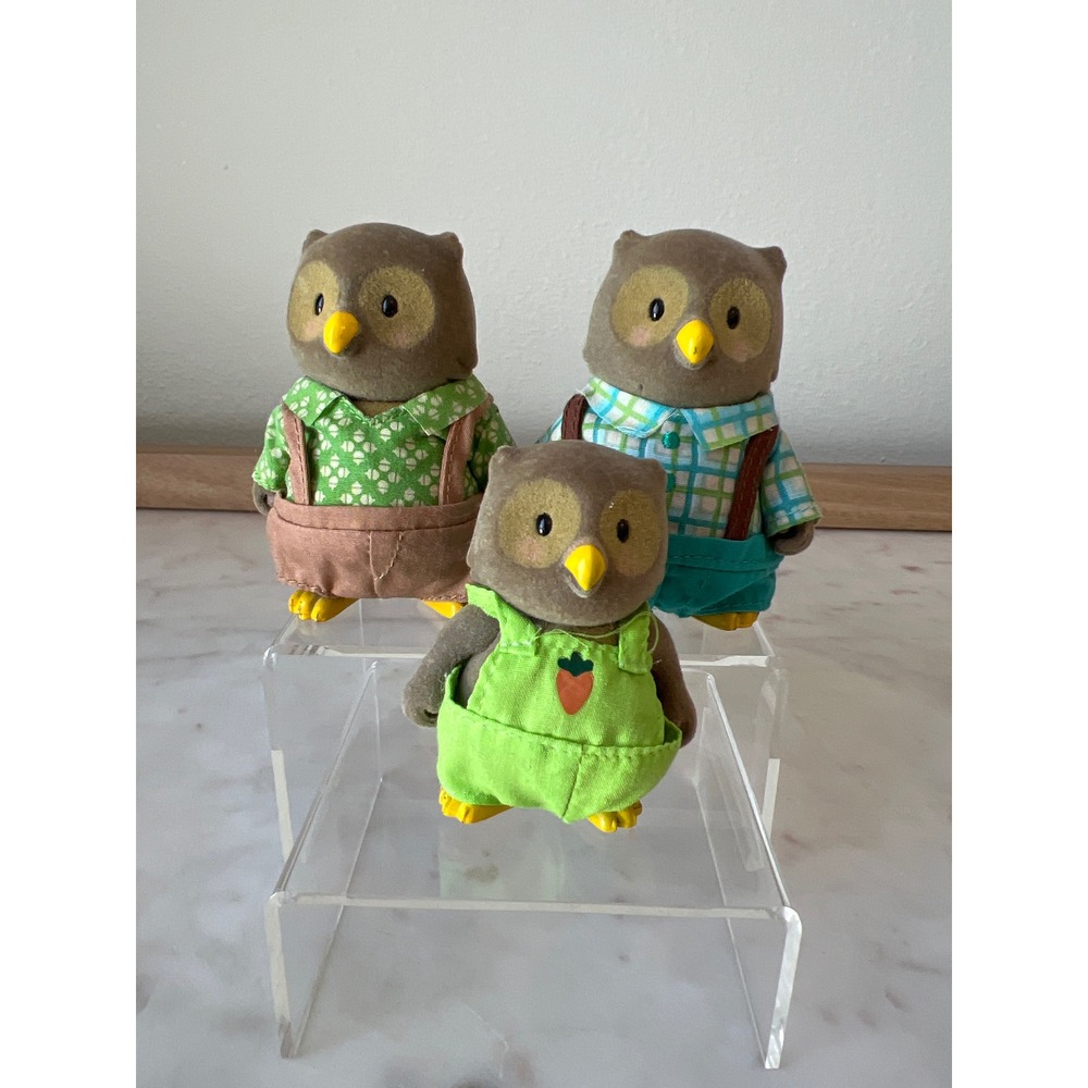 Li'l Woodzeez Owl Family Set of 3 Flocked Figures